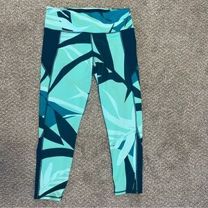 Under Armour Ankle Leggings Women Large Blue Teal Pattern Mid Rise Casual Active